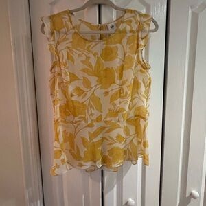 CAbi Yellow and White Ruffled Tiered Blouse